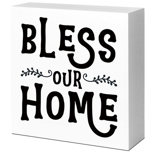 Rustic Bless Our Home Kitchen Sign Decor,Funny Kitchen Wood Block Signs,Farmhouse Kitchen Wooden Box Sin Decor for Home Kitchen Shelf Counter Desk Table Decor