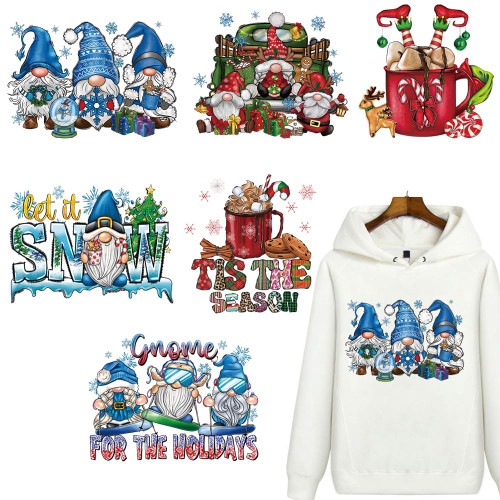 6 Sheets Christmas Iron On Transfers Stickers for Clothes Santa Claus Iron On Patches Cute Xmas Tree Elk Gnome Washable Heat Thermal Transfer Decals for T-Shirt Hoodie DIY Appliques Craft Decor