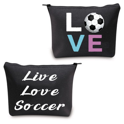 CMNIM Love Soccer Cosmetic Bag Live Love Soccer Gifts Soccer Makeup Bag Soccer Lover Gifts Inspirational Soccer Travel Zipper Bag (Love Soccer Bag Black)