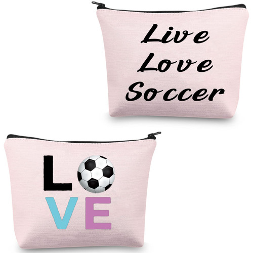 CMNIM Soccer Cosmetic Bag Live Love Soccer Gifts Soccer Makeup Bag Soccer Lover Gifts Inspirational Soccer Travel Zipper Bag (Live Love Soccer Bag)