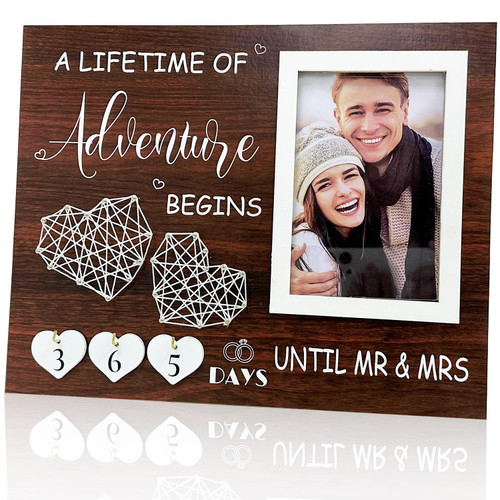 OurWarm Engagement Gifts for Couples,Wedding Countdown Calendar Engagement Picture Frame, Mr and Mrs, Husband, Wife, or Fiance Romantic Love Picture Frame Gift - 4x6 Inches Photo Frame