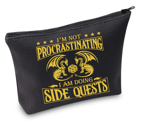 TSOTMO Gamer Zipper Pouch Game Theme Pack Dragons Bag I'm Not Procrastinating I'm Doing Side Quests Cosmetic Bag Gift For Game Lover Fans Gift (Procrastina)