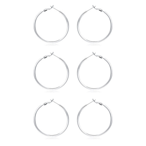 3 Pairs Sterling Silver Hoop Earrings - 14k White Gold Plated Hoop Earrings Big Hoop Earrings Set Silver Hoop Earrings for Women Valentine's Day Gift Jewelry 3 Pairs 40MM 3 Pairs Sterling Silver Hoop Earrings - 14k White Gold Plated Hoop Earrings Big Hoop Earrings Set Silver Hoop Earrings for Women Valentine's Day Gift Jewelry 3 Pairs 40MM