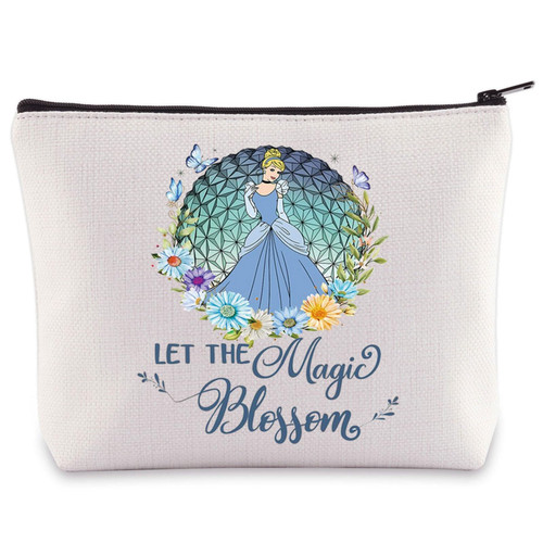 WZMPA Princess Cinderella Cosmetic Bag Movie Fans Gift Let The Magic Bloom Makeup Zipper Pouch Bag Fairy Tales Merchandise (Cinderella -Bloom)