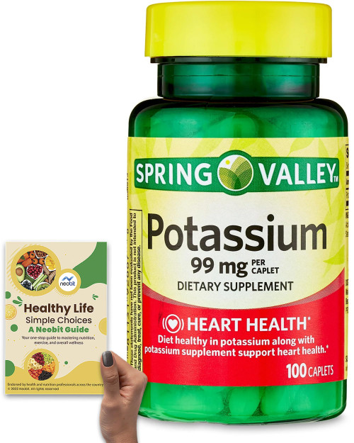 Spring Valley Potassium Dietary Supplement, 99mg, 100 Count - Potassium Gluconate Caplets for Heart, Nerve & Muscle Function, Gluten-Free - Bundle with 'Healthy Life, Simple Choices' Guide (2 Items) Spring Valley Potassium Dietary Supplement, 99mg, 100 Count - Potassium Gluconate Caplets for Heart, Nerve & Muscle Function, Gluten-Free - Bundle with 'Healthy Life, Simple Choices' Guide (2 Items)