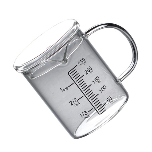 FUNOMOCYA graduated measuring cup measuring jar glass graduated cup lab measurement cup 250ml clear glass cups Handle Glass Measure Cup baby with scale High borosilicate glass tool