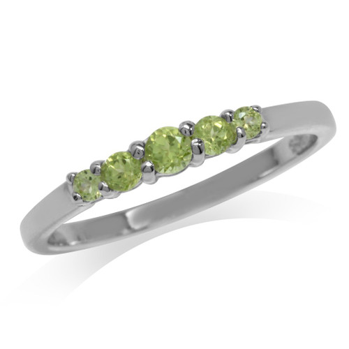 Silvershake 5 Stone Extra Petite Natural Peridot White Gold Plated 925 Sterling Silver Ring Size 7