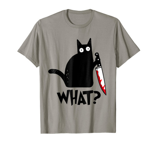 Cat What? Funny Black Cat Murderous Cat With Knife T-Shirt