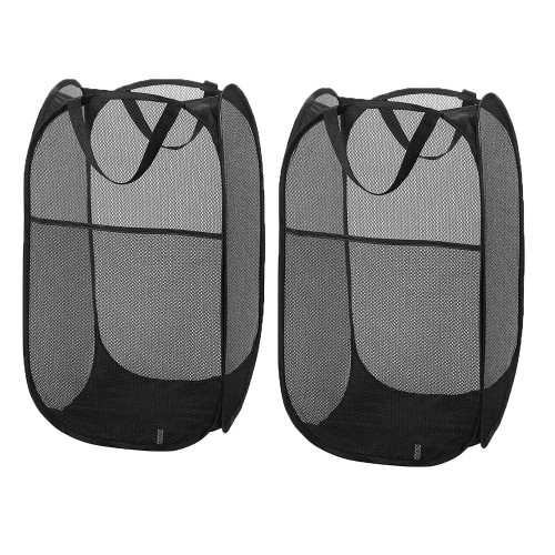 Larpur Popup Mesh Laundry Basket, Collapsible and Portable Clothes Washing Laundry Hamper with Reinforced Carry Handle (Black *2)