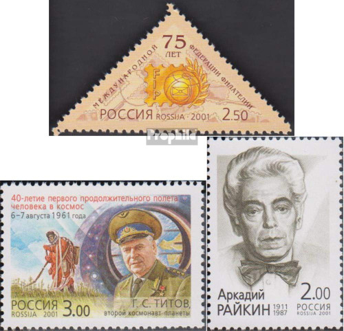 Russland 911,932,944 (Complete.Issue.) 2001 Philately, Spaceflight, Rajkin (Stamps for Collectors) Space