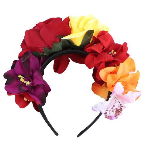 Lurrose Bloomy Rose Flower Crown Day of the Dead Headband Halloween Costume Mexican Headpiece for Cosplay Birthday