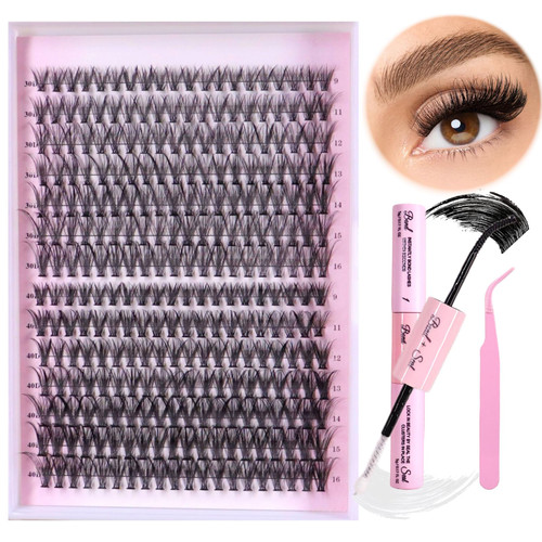 Volume Lash Clusters DIY Lash Extension Kit 300pcs Individual Lashes Kit D Curl Eyelashes Clusters With Bond and Seal 30D 40D 9mm-16mm for Self Application ?by Zovimi (30D+40D Lash Extension Kit)
