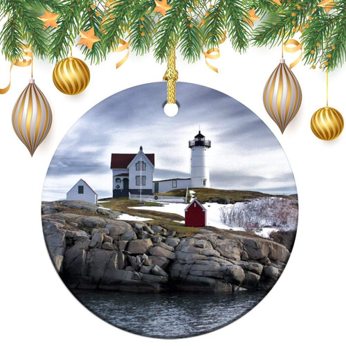 3 Inch Christmas Ornament, The Nubble Cape Neddick Lighthouse York Maine Xmas Ornaments, Keepsake Gift Memorial Peace & Happiness Christmas Decorations