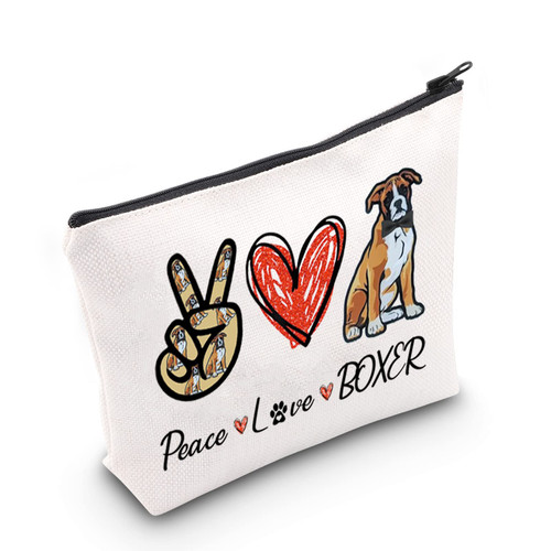 CMNIM Boxer Dog Gifts for Women Boxer Makeup Bag Peace Love Boxer Owner Gifts for Dog Mom Dog Lover Zipper Pouch Bag(BOXER Makeup Bag)