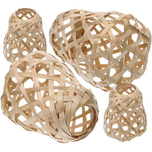 Rattan Lampshade 4 Pcs Mini Wicker Lamp Shade Bamboo Woven Chandelier Lampshade Rattan Pendant Light Cover for Ceiling Pendant Lamp Floor Lamp Ceiling Light Shade