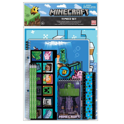 Minecraft Kids School Supplies Set with Pencils, Folders, Notebooks, Pads and Ruler - 11 Piece Stationary Set