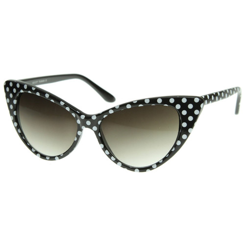 zeroUV - Women's Retro Polka Dot Oversize Cat Eye Sunglasses 54mm (Black-White/Smoke Gradient)