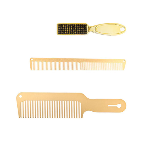 shamjina Metal Comb and Barber Brush Set/Blending Comb/Barber Flat Top Comb/Barber Cleaning Brush/Styling Cutting Comb for Salon Barber Stylists