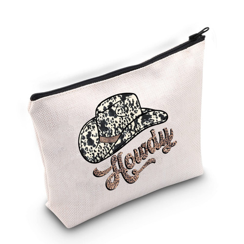 TOBGB Howdy Gift Leopard Cowboy Hat Cosmetic Bag Howdy Western Country Cowgirls Makeup Bag (Howdy Hat)