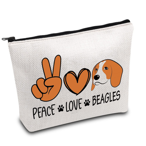 BDPWSS Beagle Cosmetic Bag Beagle Mom Gift Beagle Owner Gift Beagle Dog Lover Gift Peace Love Beagle Zipper Pouch (Peace Love Beagle)