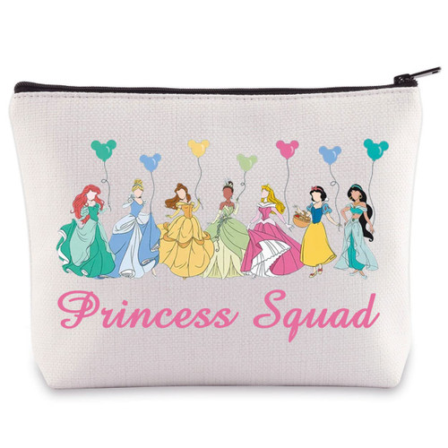 BWWKTOP Princess Squad Cosmetic Makeup Bag Princess Group Gifts Belle & Ariel & Tiana & Aurora Zipper Pouch Bag Princess Merchandise (Princess Squad)