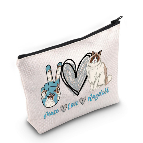 LEVLO Ragdoll Cat Cosmetic Make Up Bag Cat Lover Gift Peace Love Ragdoll Make Up Zipper Pouch Bag For Cat Owner (Peace Love Ragdoll)