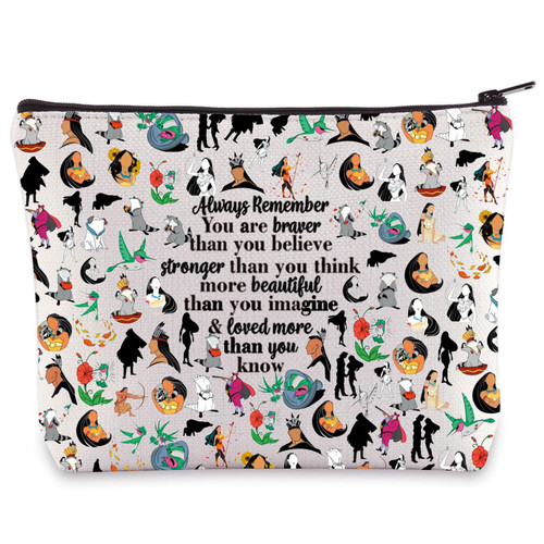 WZMPA Princess Pocahontas Cosmetic Bag Indian Princess Fans Gift You Are Braver Stronger Beautiful Than You Know Makeup Zipper Pouch Bag (Pocahontas)