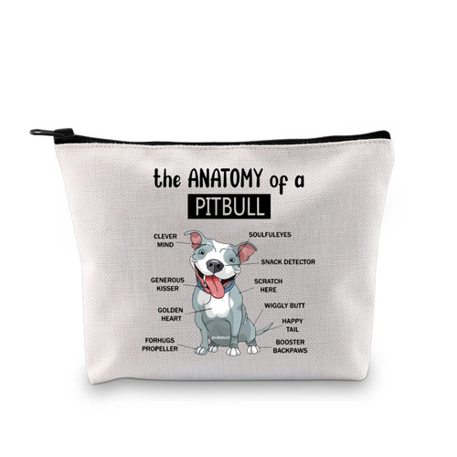 XYANFA The Anatomy of Pitbull Makeup Bag Pitbull Mom Owner Gift Pitbull Dog Lover Cosmetic Bag Pet Dog Zipper Pouch (ANATOMY OF A PITBULL)