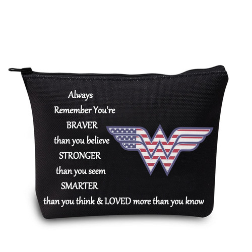 LEVLO Heroine Cosmetic Make up Bag Movie Fans Inspired Gift You Are Braver Stronger Smarter Than You Think Makeup Zipper Pouch Bag (Heroine Black)