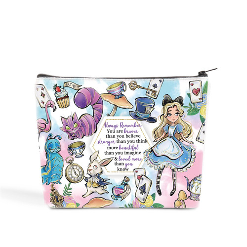 LEVLO Alice Movie Cosmetic Make up Bag Alice Fairy Tale Fans Gift Alice You Are Braver Stronger Smarter Than You Think Makeup Zipper Pouch Bag For Women Girls (Always Alice Makeup Bag)
