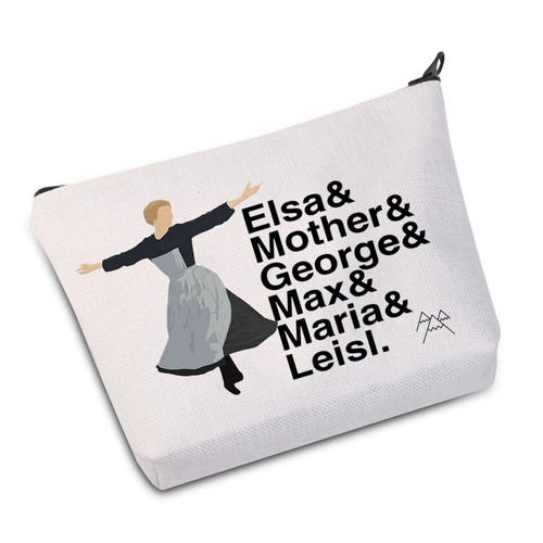 LEVLO Julie Andrews Cosmetic Make Up Bag Broadways Musical Gift Sound Music Name List Make Up Zipper Pouch Bag For Theratry Musical Fans (Elsa&Mother&George)
