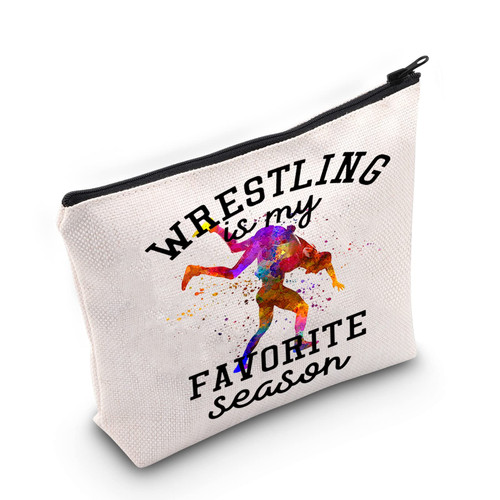 LEVLO Wrestling Sport Cosmetic Make Up Bag Wrestler Gift Wrestling Is My Favorite Season Make Up Zipper Pouch Bag For Wrestling Lover (Wrestling Season)