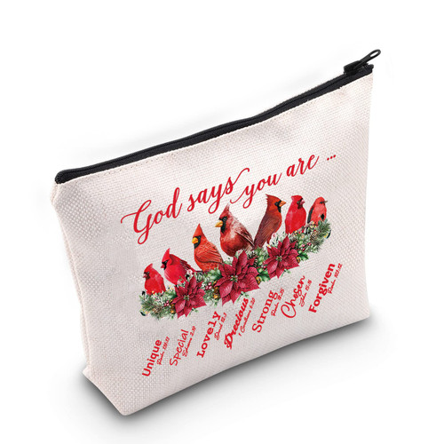 LEVLO Cardinal Cosmetic Make Up Bag Cardinal Bird Gift Cardinal God Says You Are Make Up Zipper Pouch Bag For Bird Lover (God Says Cardinal)