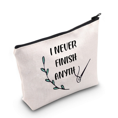 POFULL Tiny Needle Minder Gift Cross Stitch Gift I Never Finish Anything Cosmetic Bag Cross Stitch Stabbing Gift (I Never Finish Anything bag)