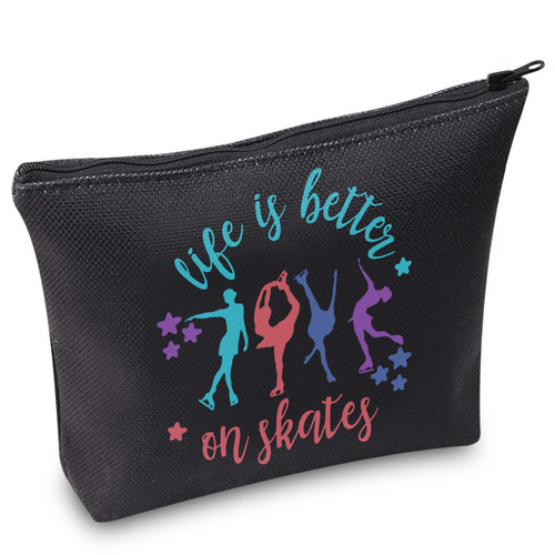 WZMPA Ice skating Cosmetic Bag Roller Skating Gift Life Is Better On Skates Makeup Zipper Pouch Bag Figure Skating Merchandise (Better On Skates)
