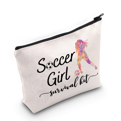 WZMPA Soccer Girl Cosmetic Makeup Bag Soccer Player Gift Soccer Girl Survival Kit Makeup Zipper Pouch Bag Soccer Balls Training Gift (Soccer Girl)