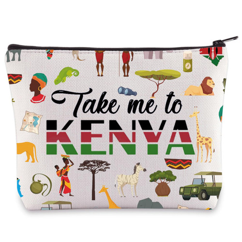 LEVLO Kenya Travel Cosmetic Bag Kenya Souvenir Gift Take Me To Kenya Zipper Pouch Bag For Traveler (Take Me To Kenya)