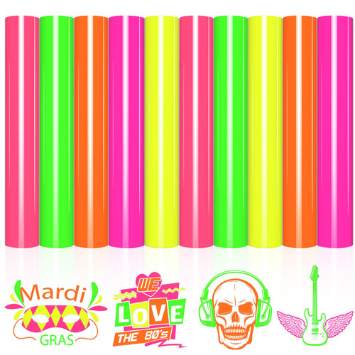 VINYL FROG 10 Sheets Neon Heat Transfer Vinyl Bundle 12"x12" Green & Yellow Neon Vinyl Packs 5 Assorted Color Iron on Vinyl Easy to Weed HTV Vinyl for DIY T-Shirts