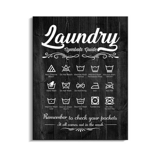 Laundry Room Decor, Rustic Guide to Procedure, Guide To Laundry Care Symbols Wall Art, Vintage Wood Sign Country Home Decor for Laundry Room, Washroom, Bathroom (11 x 14 inch, Black)