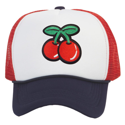 TOP HEADWEAR Large Cherry Hat - Men's Cherries Snapback Trucker Cap White/Red/Navy