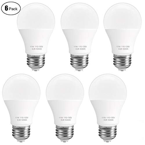 (6-Pack) SUNMEG A19 LED Light Bulb, 100 Watt Equivalent (11W), E26 LED Bulbs, 1050 Lumens, Daylight (5000K), 120VAC