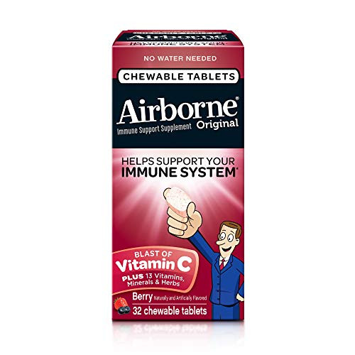 Airborne Chewable Tablets 32 Count - Vitamin C 1000mg - Herbal Immune Support Supplement, Antioxidants (Vitamin A, C & E), Berry Flavor Airborne Chewable Tablets 32 Count - Vitamin C 1000mg - Herbal Immune Support Supplement, Antioxidants (Vitamin A, C & E), Berry Flavor