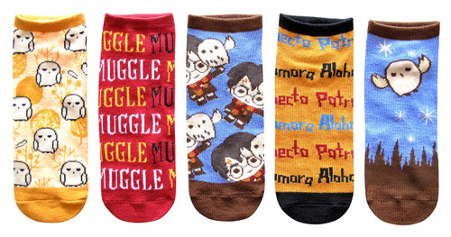 Hyp Harry Potter Hedwig Muggle Spells Juniors/Womens 5 Pack Ankle Socks Size 4-10