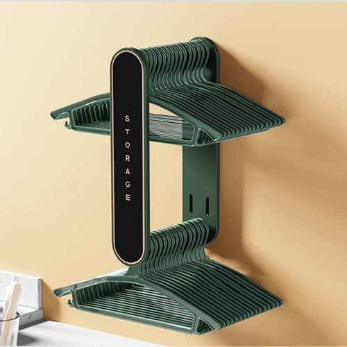 Hanger Organizer,Clothes Hanger Storage,Hanger Storage Rack for Washing Machine,Hanger Stacker for Closet Laundry Room,Adhesive, Retractable Non-Perforated Wall Hanger Organizer (Green)
