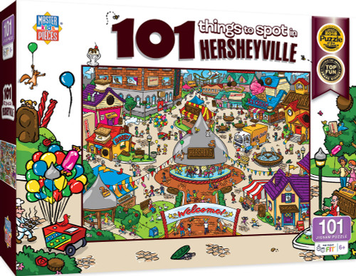 Masterpieces 100 Piece Family Jigsaw Puzzle for Kids - 101 Things to Spot in Hersheyville - 14"x19"