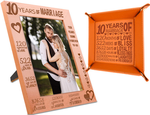 10 Year Anniversary Frame,10 Years of Marriage Gifts,10th Anniversary Frame,10 Anniversary Tray,Tin Gifts for 10th Anniversary for Couples,10 Year Anniversary Wood Gifts,10th Wedding Anniversary