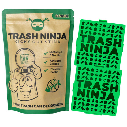 Trash Ninja Trash Can Deodorizer and Odor Eliminator (2 Pack) for Indoor Trash Cans Up to 10 Gallons, Made with Natural Activated Carbon - Lasts Up to 3 Months - Garbage Can Deodorizer to Control Odor