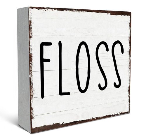 SRADMO Bathroom Decor,Floss Wood Box Sign Desk Decor,Rustic Wooden Block Box Sign Decoration For Bathroom Washroom Restroom Toilet Shelf Table Decor