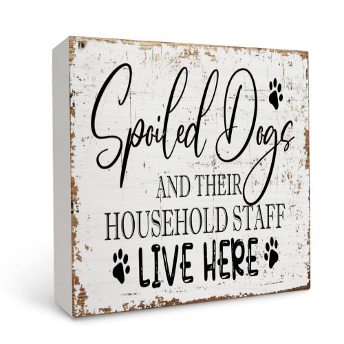 Dog Signs for Home Decor,Spoiled Dogs Live Here Wood Box Sign Desk Decor,Rustic Dog Lover Wooden Box Sign Block Plaque for Home Shelf Table Decor
