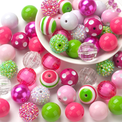 50pcs 20mm Bubblegum Beads DIY Pen Beads, Colorful Chunk Bubble Gum Beads Bulk Mix, Large Rhinestone Pearl Beads Loose Beads Round Spacer Beads for Pen Bag Chain Making Bracelet Necklace Crafts